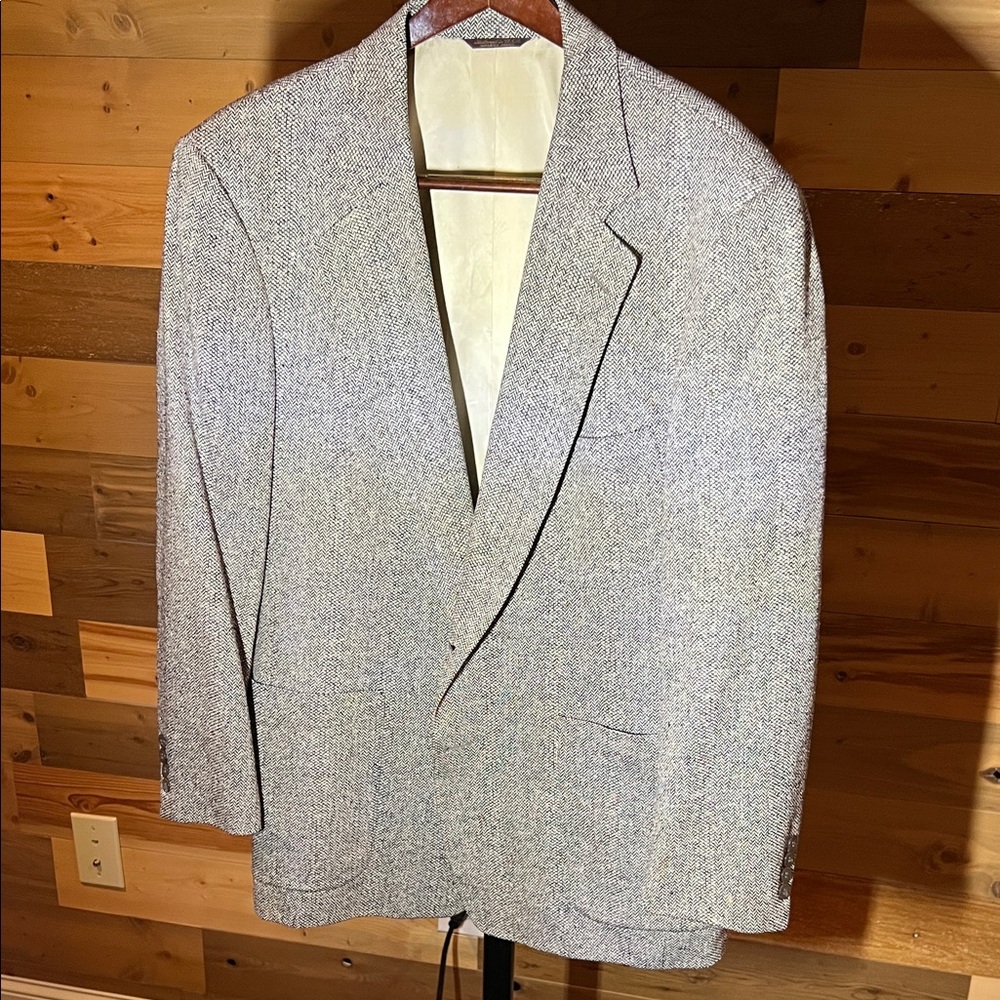 Mark Shale Vintage Herringbone Elegant Light Gray Men's Blazer 42R